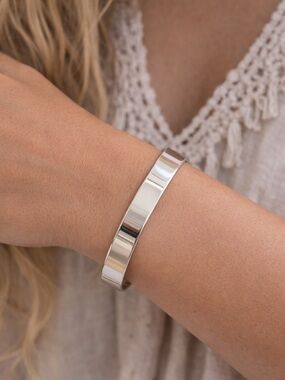 925 Silver Plain Cuff Bracelet Unisex and Adjustable